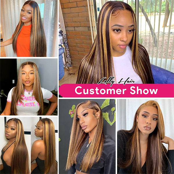 Highlight Straight Hair Bundles with 4x4 HD Lace Closure Ombre Human Hair Bundles with Closure