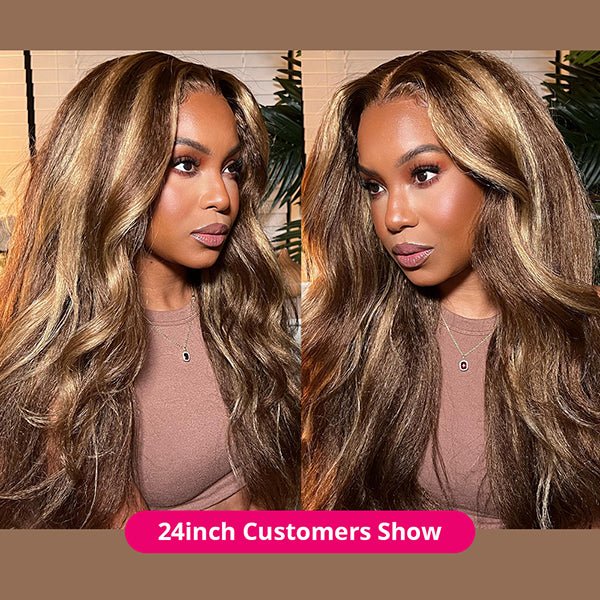 Highlight P4/27 Kinky Straight 13x4 HD Lace Front Wig Honey Blonde Colored Human Hair Wigs for Women