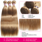 Honey Blonde Bone Straight Bundles with Closure 4x4 27# Colored Human Hair Bundles with Closure - LollyHair