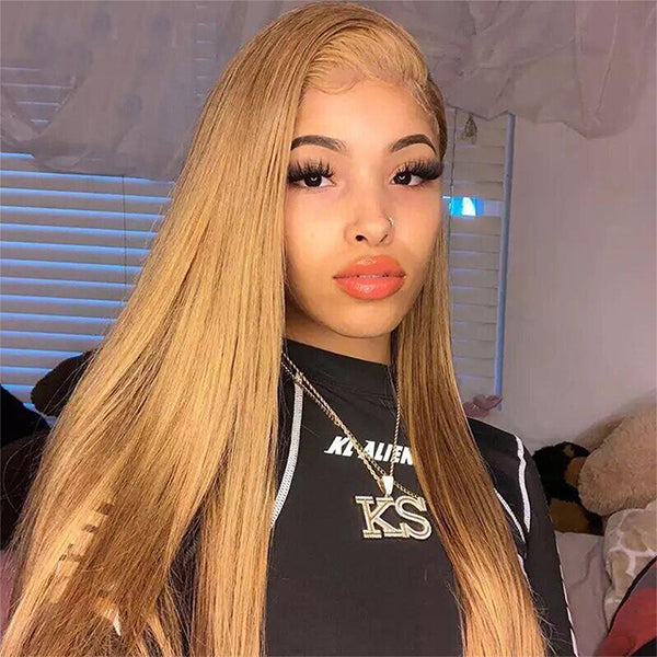 #27 Honey Blonde Lace Front Wigs Straight Colored Human Hair Wigs for Women - LollyHair