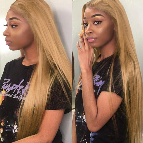 Honey Blonde Lace Front Wig #27 Color Straight Ombre Human Hair Wigs - LollyHair