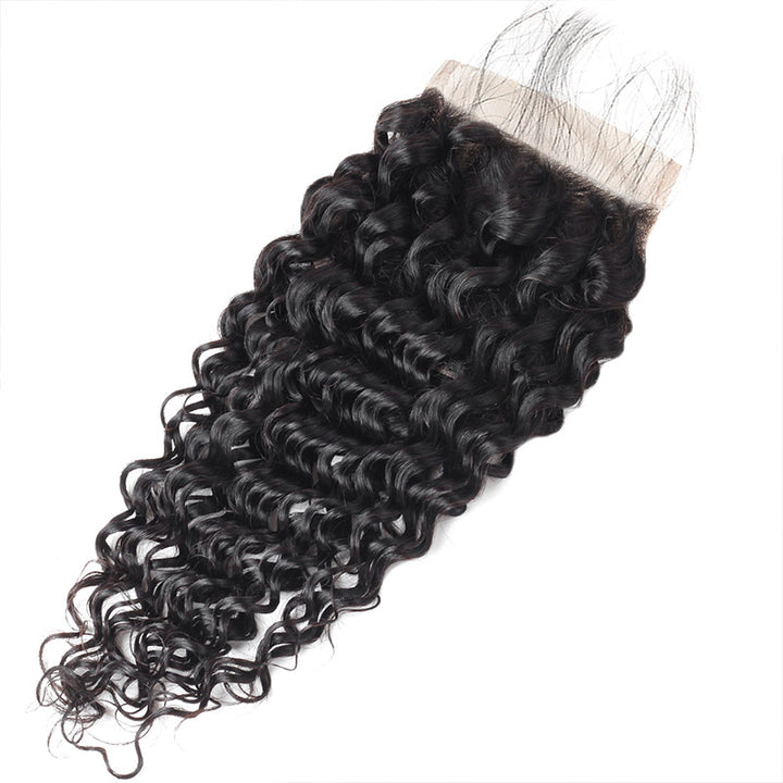 Lolly Hair Malaysian Deep Wave Human Hair Extensions 4 Bundles with 4x4 Lace Closure : LOLLYHAIR