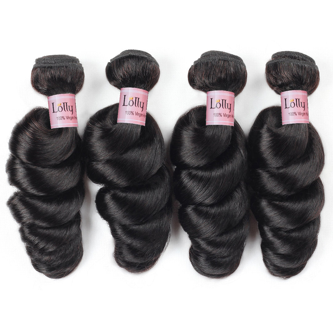 Lolly Hair Indian Loose Wave Human Hair 4 Bundles with 4x4 Lace Closure : LOLLYHAIR