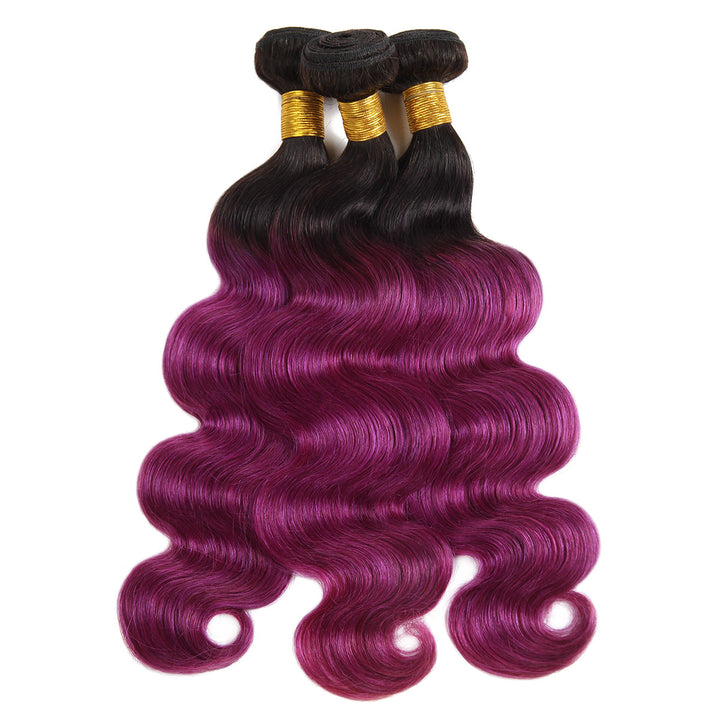 Lolly Hair T1B/PURPLE Brazilian Human Pre-colored Body Wave Virgin Human Hair Extensions 3 Bundles 300g : LOLLYHAIR