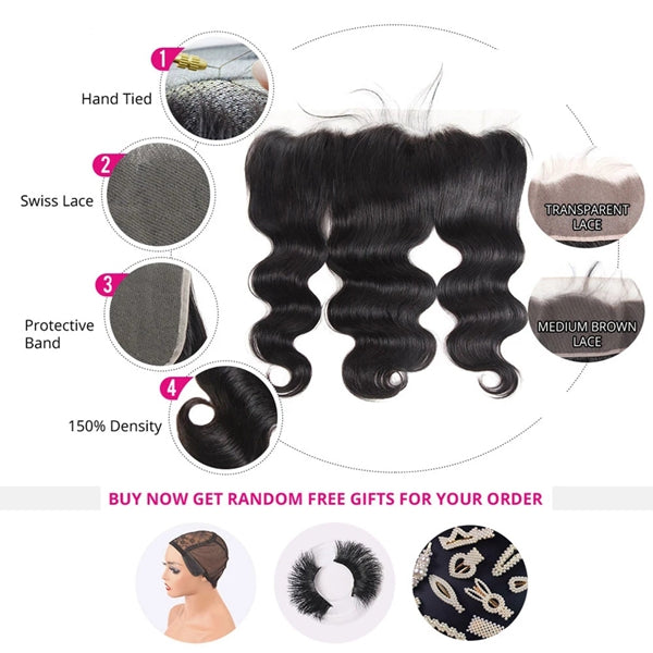 Indian Body Wave Human Hair Bundles with 13x4 HD Lace Frontal Closure