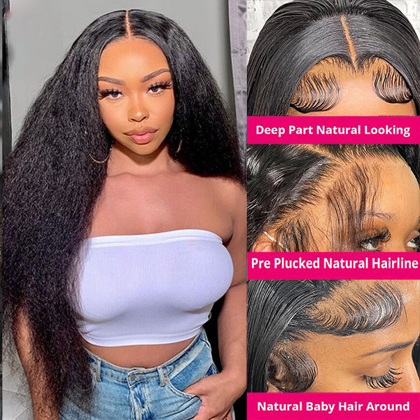 Kinky Straight Wig 13x6 HD Lace Front Wig Glueless Human Hair Wigs Yaki Straight Lace Frontal Wig