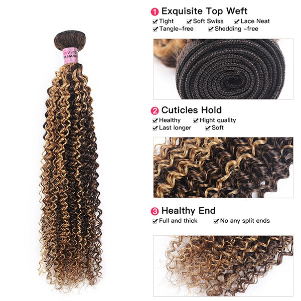Kinky Curly Ombre Hair Bundles P4/27 Brown Bundles With Highlights Remy Hair Weave Bundle 1 3 4 Bundles Deal