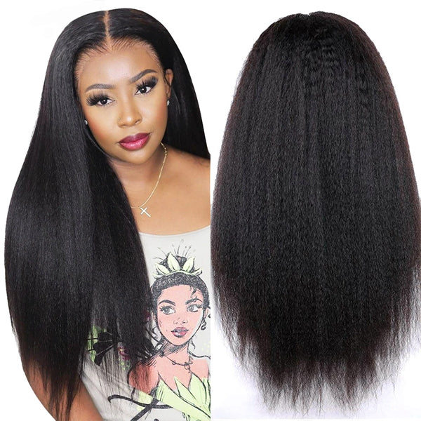 Kinky Straight Lace Front Wig 13x4 HD Glueless Lace Frontal Wig Yaki Wear & Go Human Hair Wigs