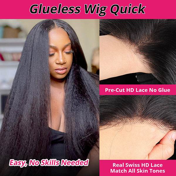 Kinky Straight Lace Front Wig 13x4 HD Glueless Lace Frontal Wig Yaki Wear & Go Human Hair Wigs