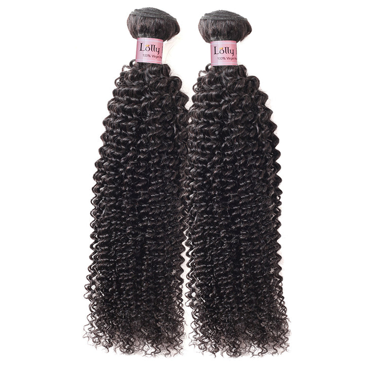 Lolly 9A Malaysian Curly Virgin Human Hair 2 Bundles With 13x4 Lace Frontal Closure : LOLLYHAIR