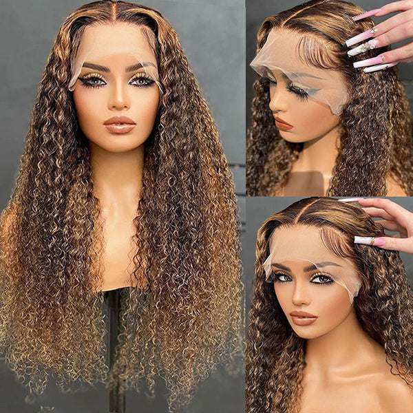 Lolly Flash Sale 65% OFF Curly Colored Human Hair Wigs P4/27 Highlight 13x4 HD Lace Frontal Wig
