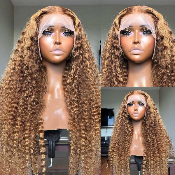 Lolly Flash Sale 65% OFF Curly Colored Human Hair Wigs P4/27 Highlight 13x4 HD Lace Frontal Wig