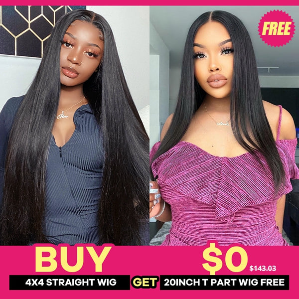 Lolly Flash Sale Buy 32-40 4x4 Straight Lace Wig Get 20inch Lace Part Wig for FREE