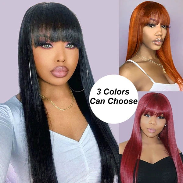 Lolly Flash Sale $100 OFF Glueless Straight Wig with Bangs 99j Ginger Color Wig
