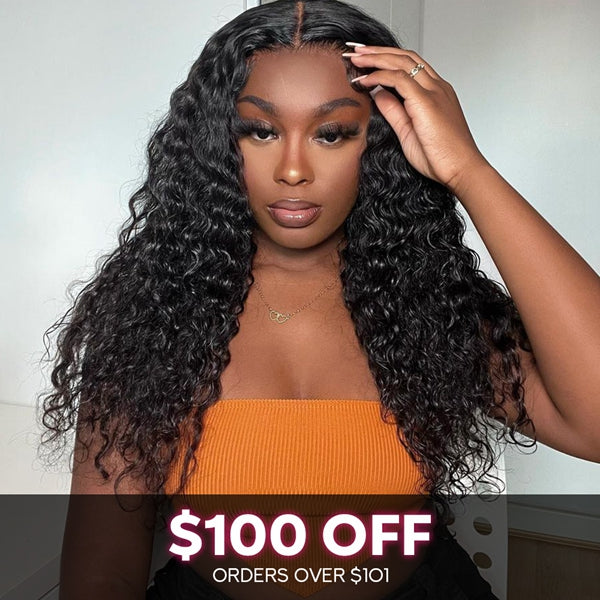 Lolly Flash Sale $100 OFF Deep Wave Human Hair Wigs 4x4 HD Transparent Lace Closure Wig