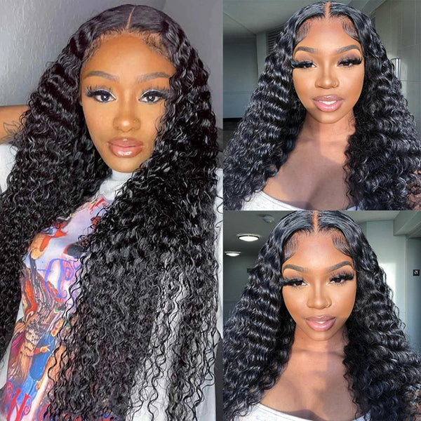Lolly $100 OFF Deep Wave Ready to Wear Glueless Wigs 4x4 HD Transparent Lace Closure Wigs Human Hair Flash Sale