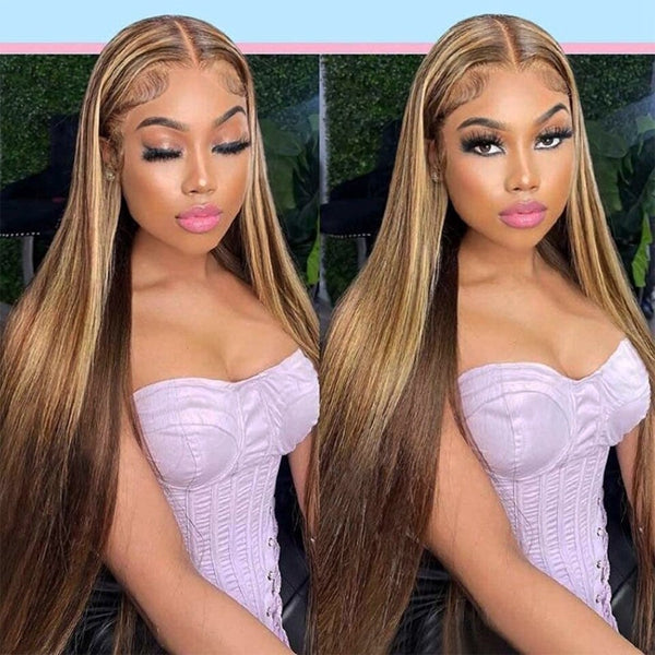 Lolly Flash Sale $100 OFF Highlight Wig Human Hair Straight 4x4 Lace Closure Wigs