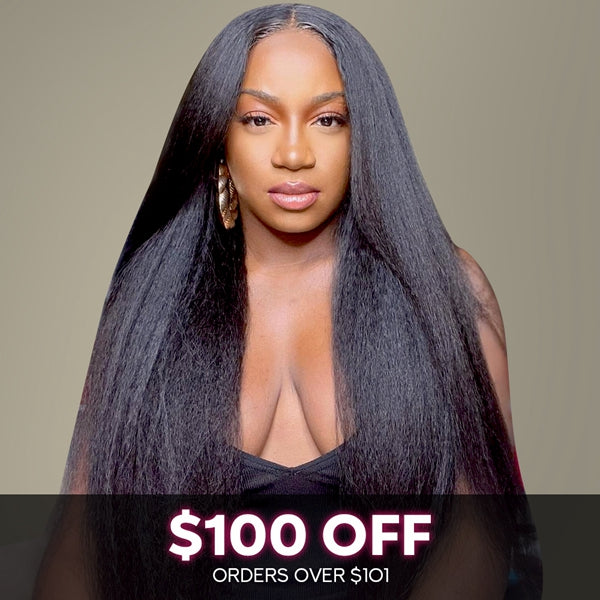 Lolly Flash Sale $100 OFF Kinky Straight Human Hair Wigs 4X4 HD Closure Wig