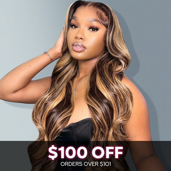 Lolly Flash Sale $100 OFF P4 27 Highlight Body Wave Glueless Colored Human Hair Wigs 4x4 Closure Wig