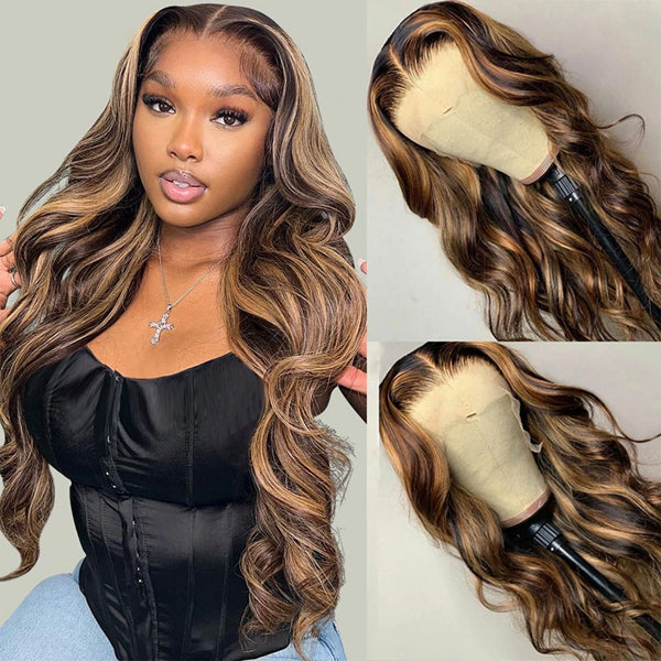 Lolly Flash Sale $100 OFF P4 27 Highlight Body Wave Glueless Colored Human Hair Wigs 4x4 Closure Wig