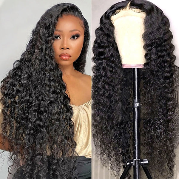 Lolly Flash Sale $100 OFF Water Wave Human Hair Wigs 4X4 HD Transparent Closure Wig