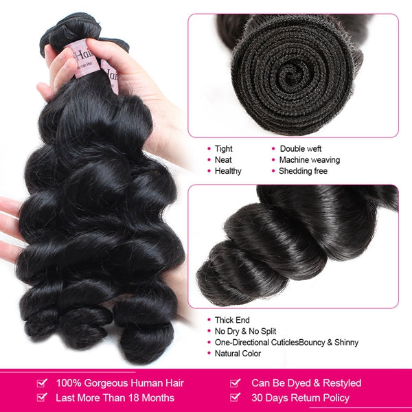 Lolly Hair Virgin Human 9A Loose Wave Malaysian Hair Extensions 4 Bundle Deals 400g