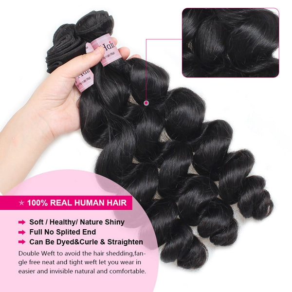 Lolly Hair Virgin Human 9A Loose Wave Malaysian Hair Extensions 4 Bundle Deals 400g