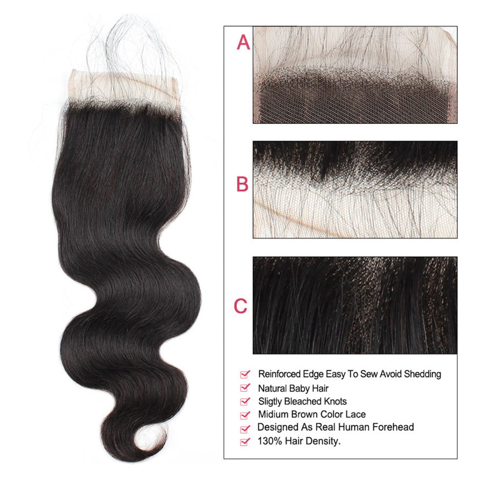 Lolly 9A Peruvian Body Wave Human Hair 2 Bundles With 4*4 Lace Closure : LOLLYHAIR