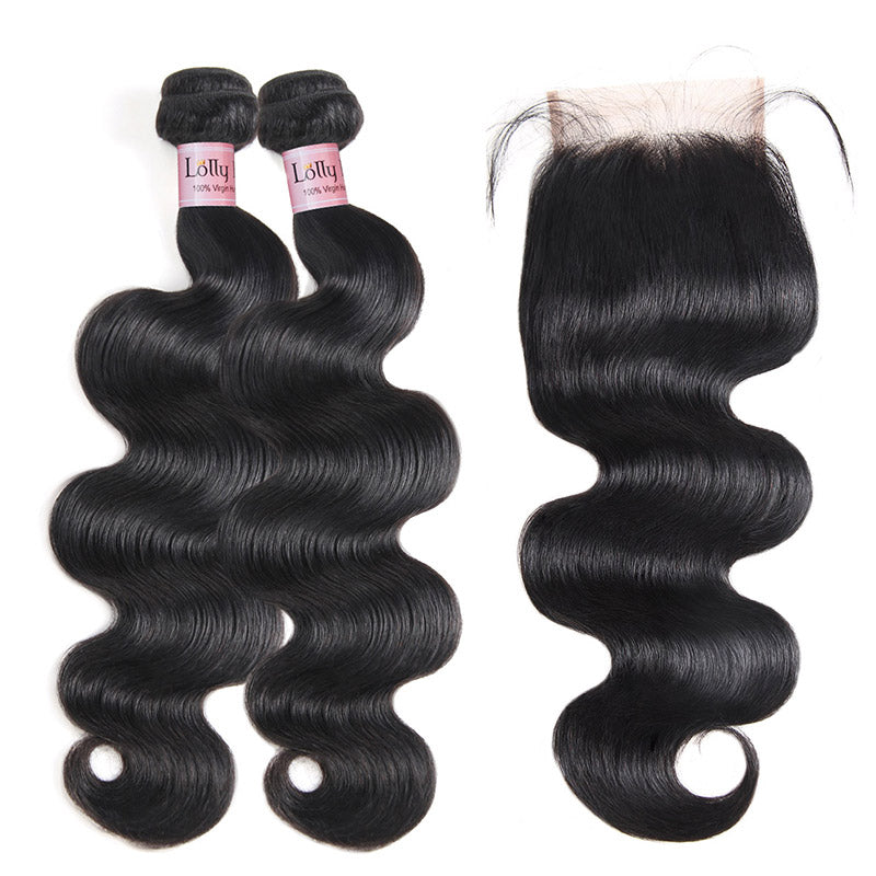 Lolly Virgin Malaysian Body Wave Hair  Bundles Weaves With Lace Closure 9A : LOLLYHAIR