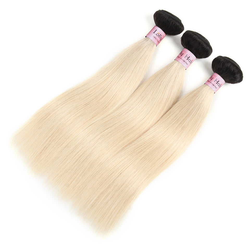 Lolly 9A Virgin Huamn Hair Bundles Remy Straight Hair 1B/613 Blonde Dark Roots Human Hair Extensions : LOLLYHAIR