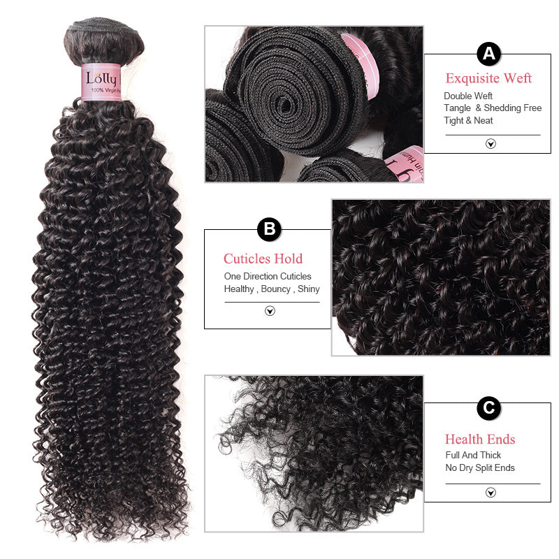 Lolly Hair Malaysian Kinky Curly Human Hair Extensions 4 Bundles with Lace Closure : LOLLYHAIR