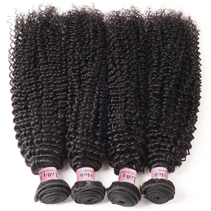 Lolly Hair Malaysian Kinky Curly Human Hair Extensions 4 Bundles with Lace Closure : LOLLYHAIR