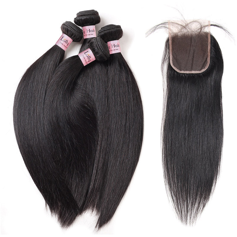 Lolly Hair 100% Malaysian Virgin Hair 4pcs Straight Human Hair Bundles with Closure : LOLLYHAIR