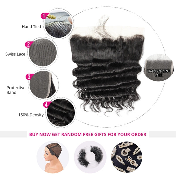 Loose Deep Wave 3 Bundles with HD Lace Frontal Brazilian Virgin Human Hair Weave