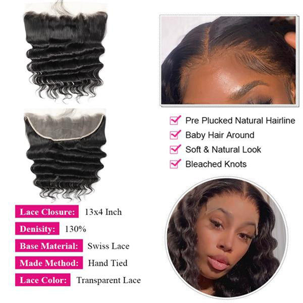 HD Transparent Lace Frontal Closure With Bundles Loose Deep Wave Human Hair Bundles with Closure Frontal