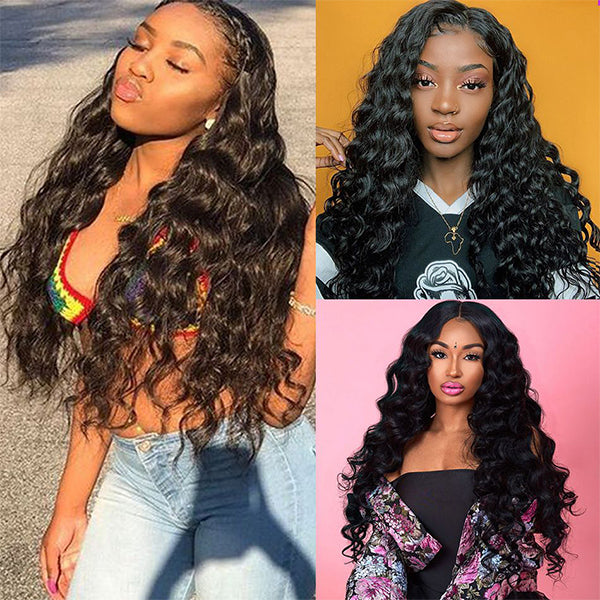 Lolly Loose Deep Wave Bundles with Closure Frontal 13x4 HD Transparent Lace Frontal Human Hair Bundles with Closure