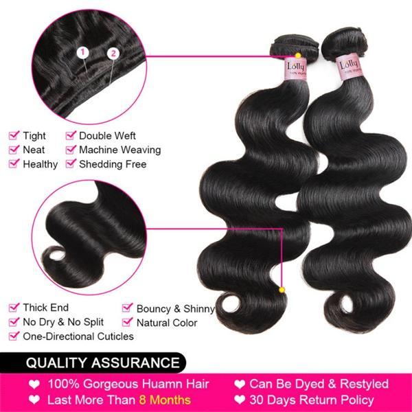 Malaysian Hair Body Wave 3 Bundles with 4x4 Lace Closure