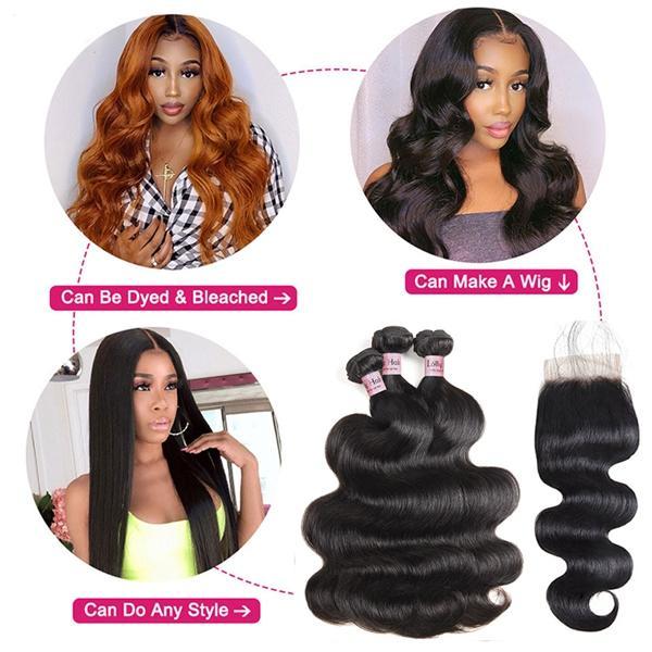 Malaysian Hair Body Wave 3 Bundles With 4*4 Lace Closure