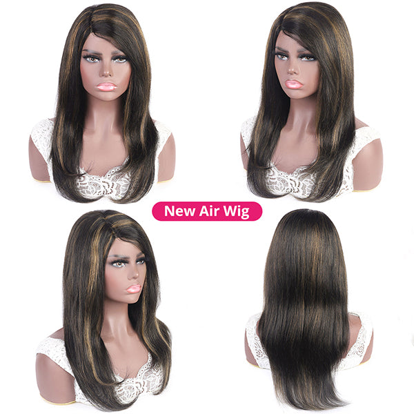 New Air Wig Breathable Cap Glueless Human Hair Wigs Honey Blonde Highlight Lace Wig