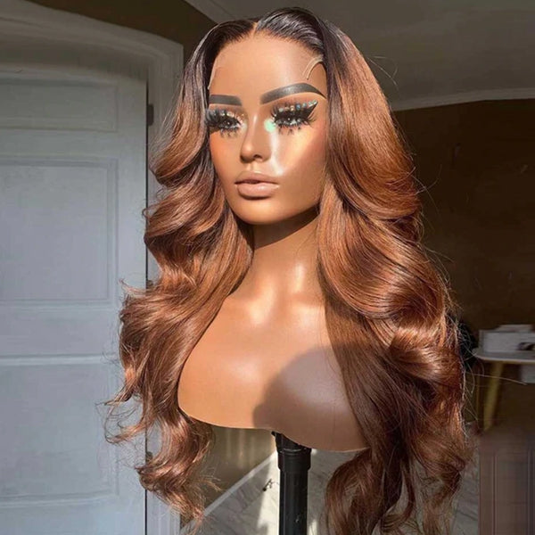 Lolly Ombre Brown Body Wave 13x4 HD Lace Front Wig #1b/30 Wear Go Gluless Colored Human Hair Wigs