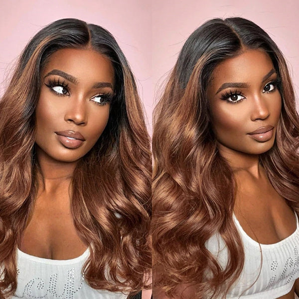 Lolly Ombre Brown Body Wave 13x4 HD Lace Front Wig #1b/30 Wear Go Gluless Colored Human Hair Wigs