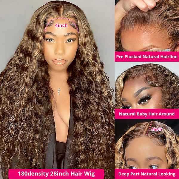 Lolly Highlight Wig Deep Wave Human Hair Wigs 4x4 5x5 HD Lace Closure Wig P4/27