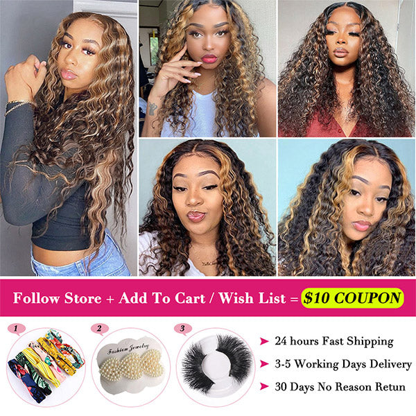 Highlight Curly Bundles with Closure P4/27 Kinky Curly Bundles with 4x4 Lace Closure