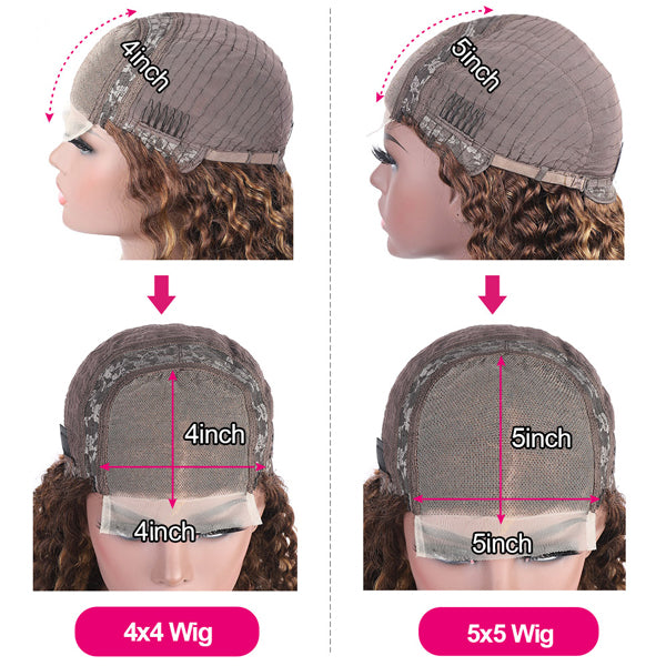 P4/27 Highlight Deep Wave Frontal Wig HD Transparent 4x4 5x5 Lace Closure Wig Human Hair - LollyHair