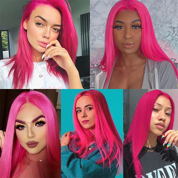 Pink Barbie Human Hair 13x4 HD Lace Front Wig Silky Straight Colored Hair Wigs Pre Plucked Hairline