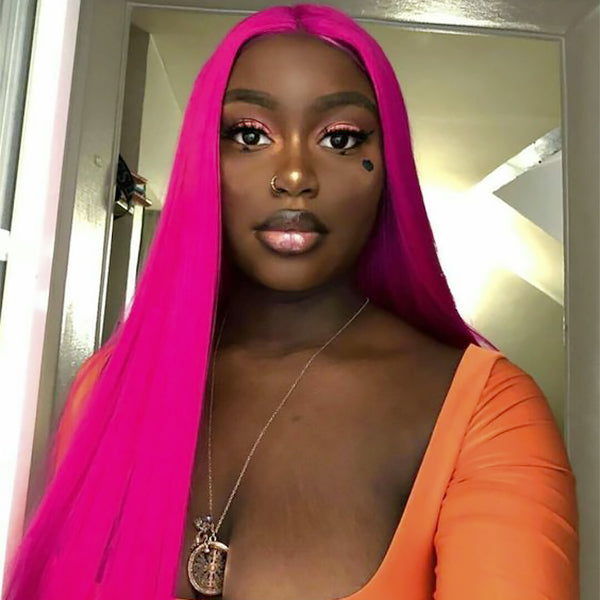 Pink Barbie Human Hair 13x4 HD Lace Front Wig Silky Straight Colored Hair Wigs Pre Plucked Hairline