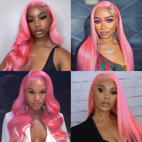 Pink Body Wave Glueless HD Lace Front Wigs 30 inch Colored Human Hair Wigs