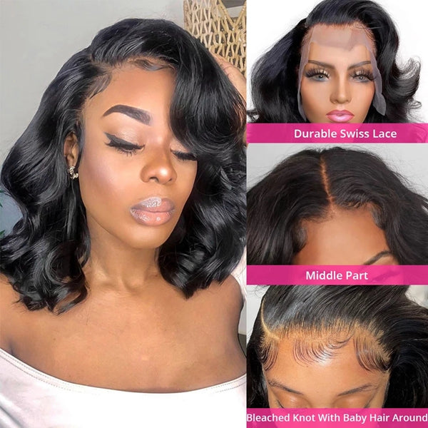 Pre-curled Body Wave Glueless Wig 13x4 Undetectable Lace Front Short Human Hair Wigs