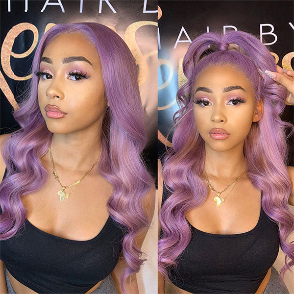 Purple Body Wave Human Hair Wigs HD Colored Lace Front Wig