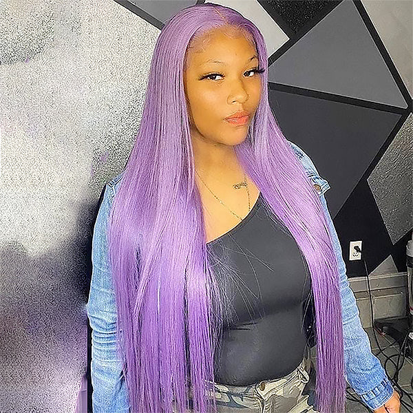 Purple Lace Front Wig HD Colored Human Hair Wigs 30 Inch Straight Wigs